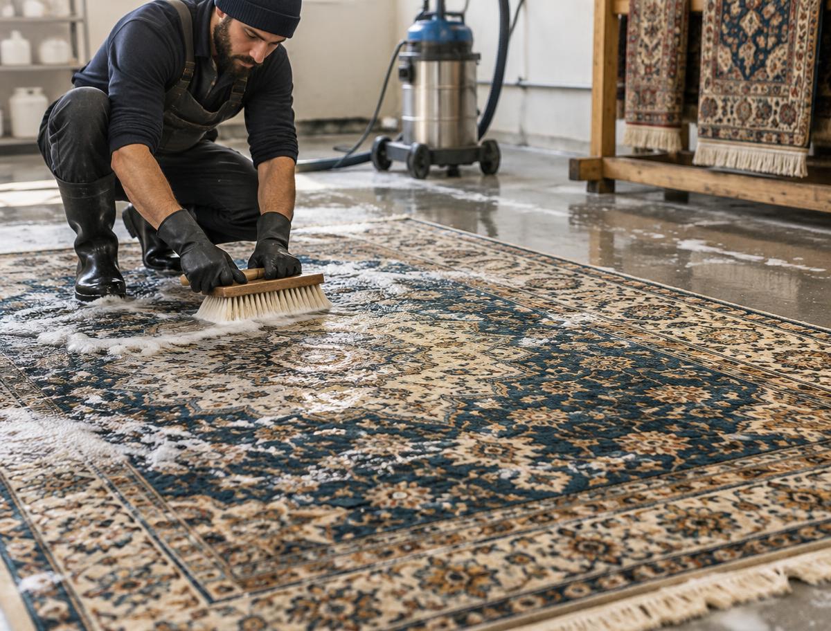 Professional washing of an individual Oriental area rug